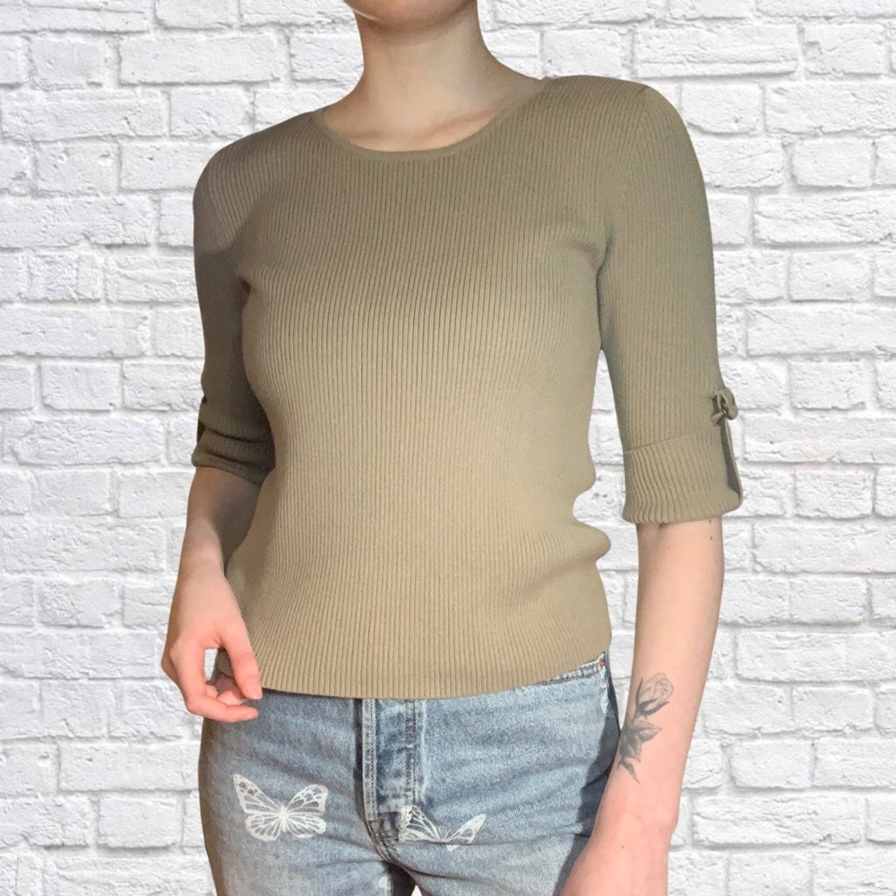 The Limited green knit roll tab sleeve sweater M